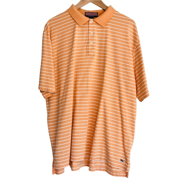 Other - Vineyard Vines Men’s Striped Short Sleeve Polo Shirt Orange White Large